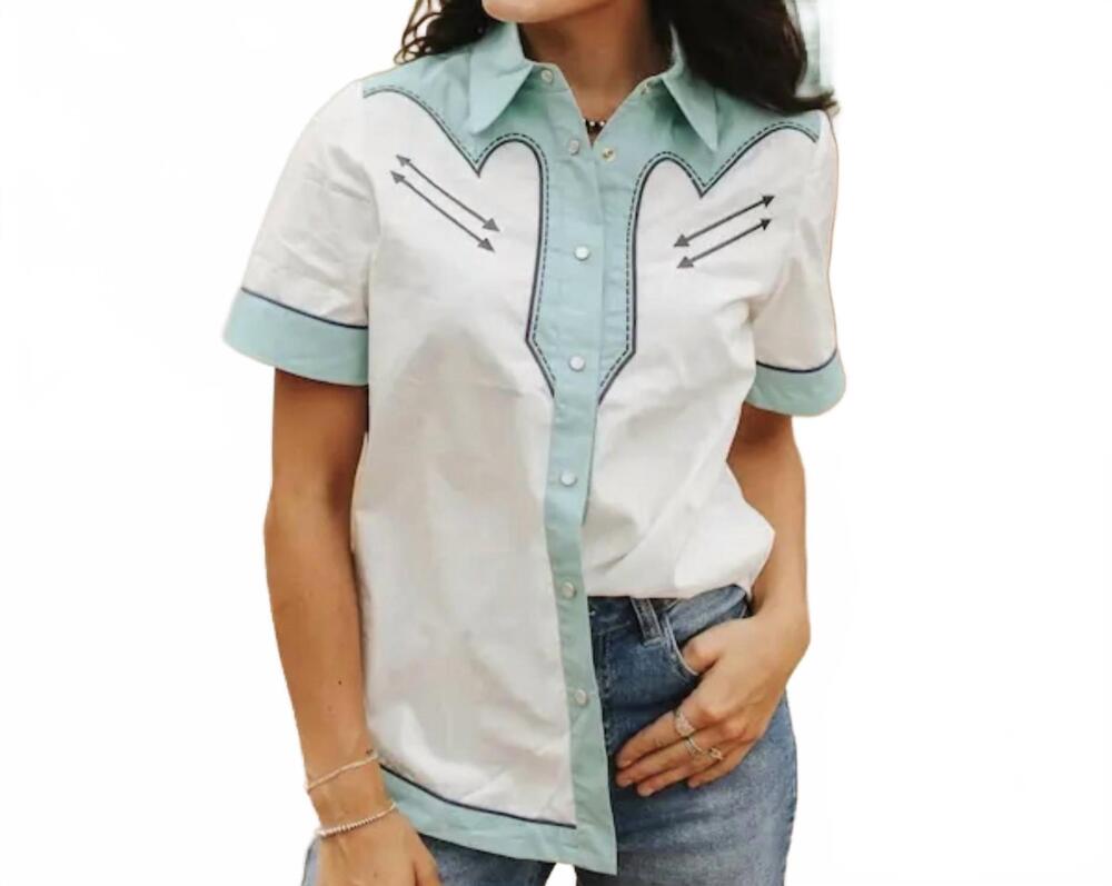 NEW LUCKY & BLESSED women's design cowgirl pearl snap button up shirt in white